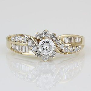 14k Yellow Gold Round & Baguette Diamond Wedding / Engagement / Anniversary Ring